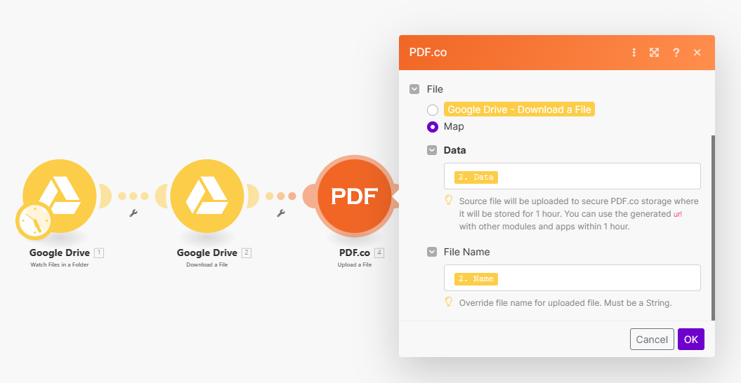 Uploading Google Drive File to PDF.co
